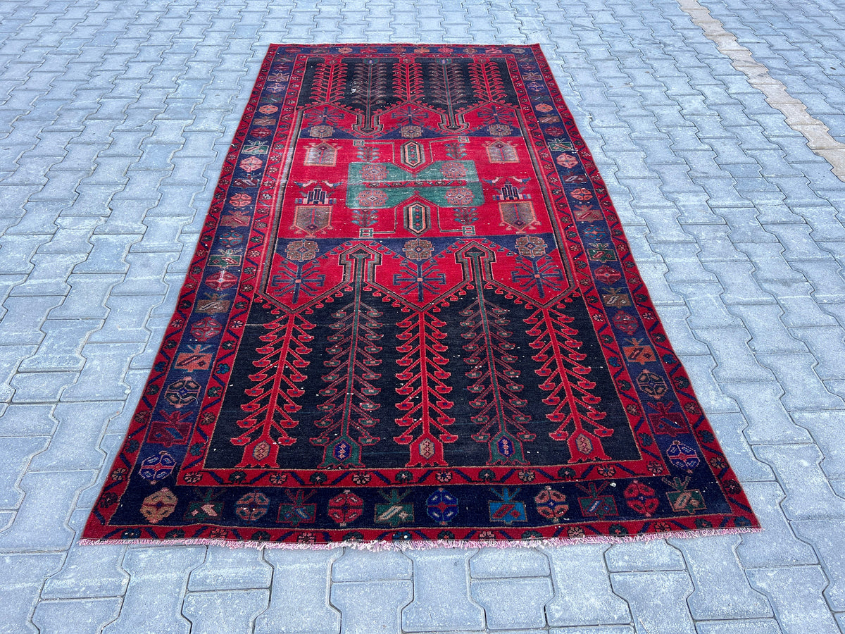 4x8 Wool Heriz Rug: Antique Turkish Area Rug