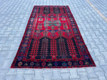 4x8 Wool Heriz Rug: Antique Turkish Area Rug