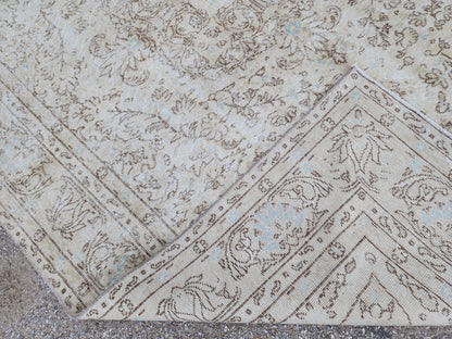 Handwoven Turkish Oushak Rug 7x10: Beige Wool, Rustic Decor