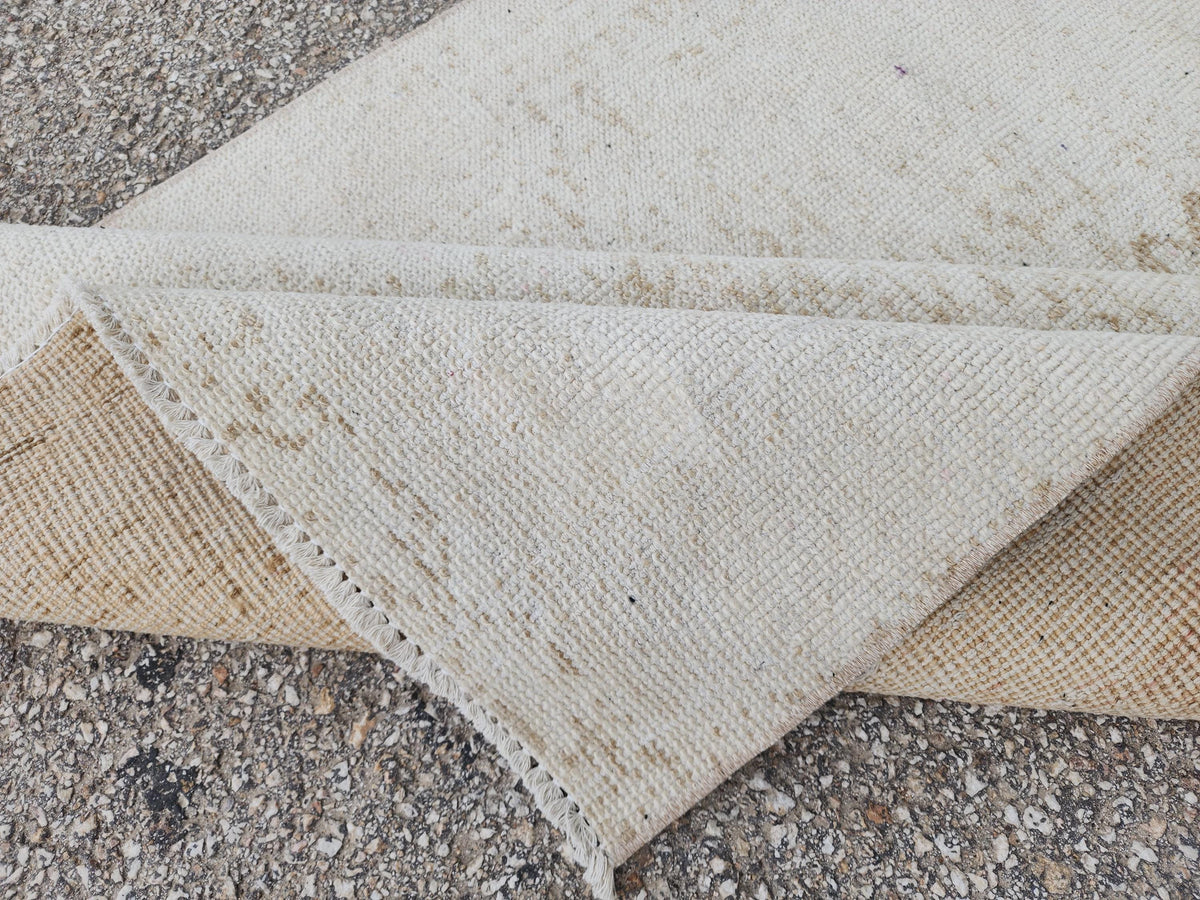 3x12 Muted  Runner Rug: Geometric Turkish Hand Woven, Up Cycled Wool