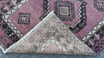 3x12 Purple Wool Runner Rug, Hand Made Rustic Decor, Kitchen Decor