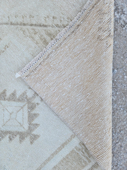 3x12 Turkish Wool Runner Rug: Hand Knotted, Beige and Brown