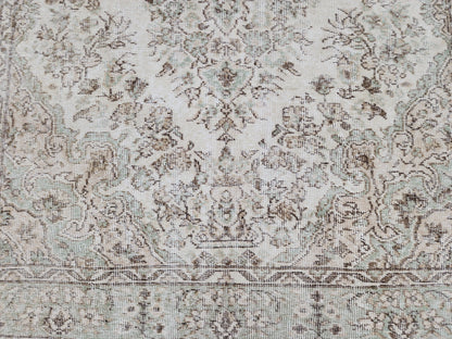 Hand Knotted Turkish Rug 6x10: Neutral Beige Wool Oushak Rug