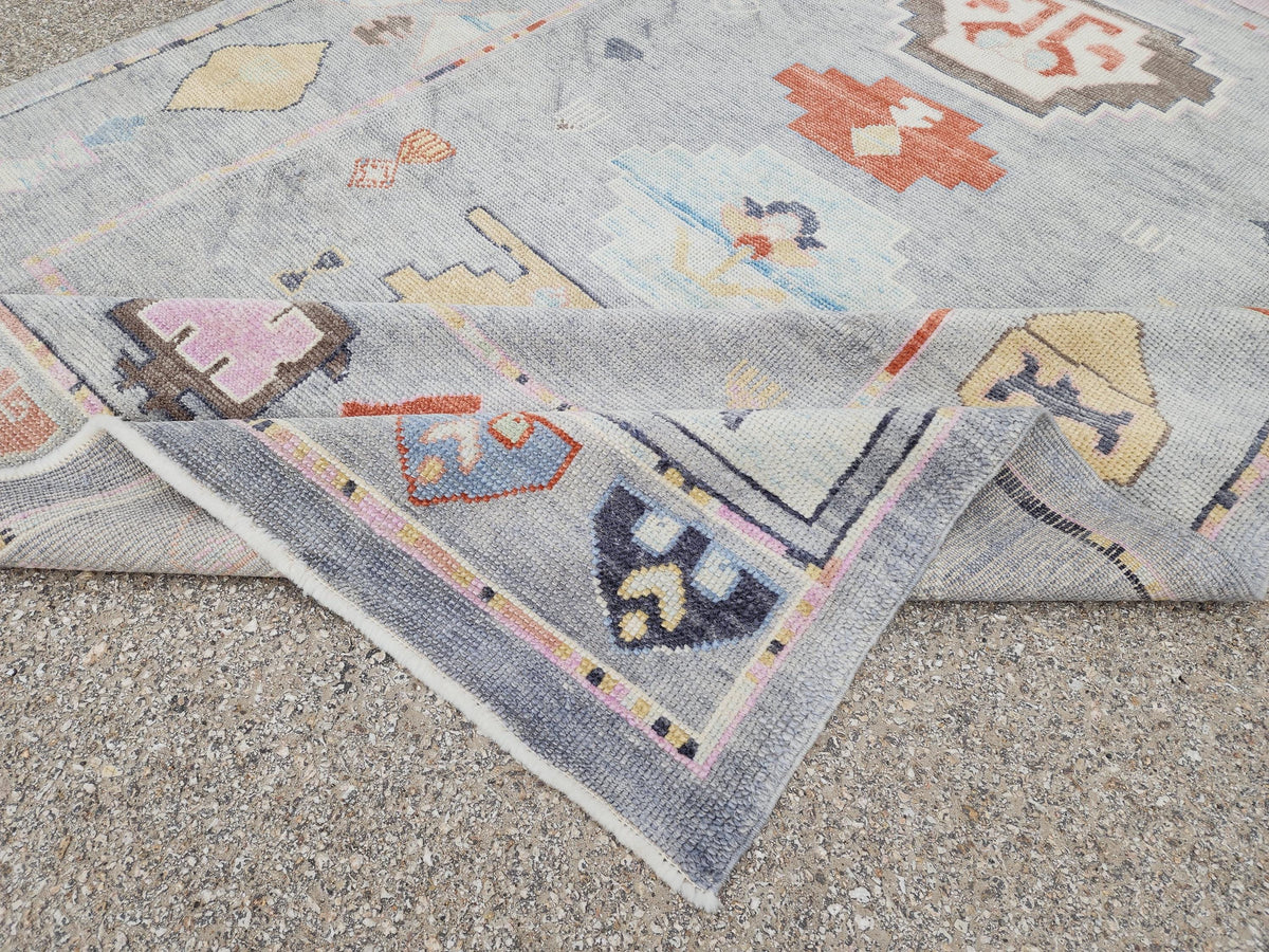 6x9 Gray Oushak Rug: Turkish Wool, Ocean Breeze Patina Blue Wool, Kitds Room Decor