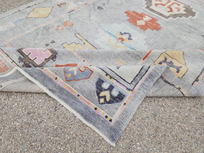 6x9 Gray Oushak Rug: Turkish Wool, Ocean Breeze Patina Blue Wool, Kitds Room Decor