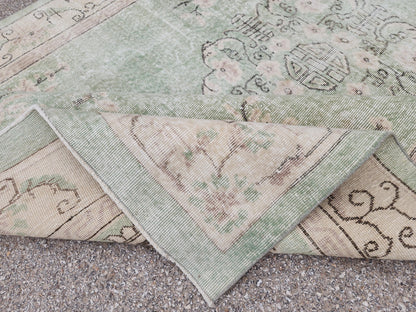 Green Turkish Oushak Rug 6x11: Handwoven Wool Isparta Carpet