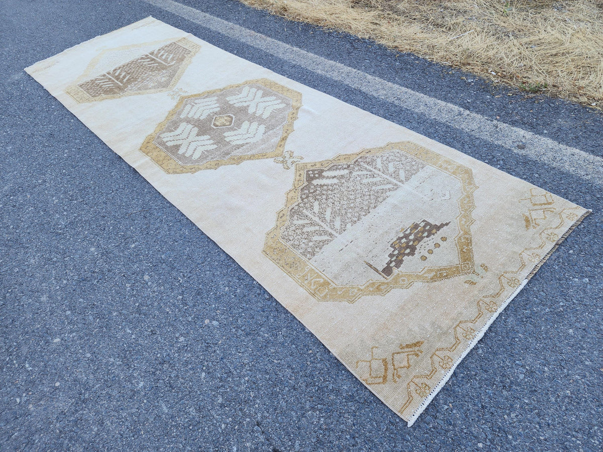 3x12 Area Runner Rug, Hand Knotted Rustic Decor,  Up Cycled Wool