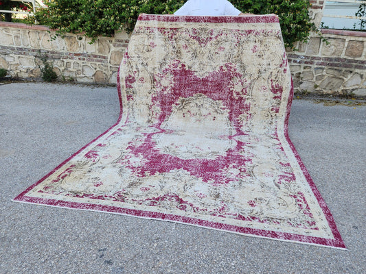 Oushak Vintage Rug 7x9: Turkish Hand Made, Farmhouse Decor