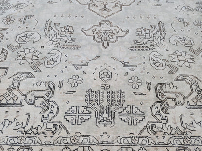Neutral Large Rug 9x12, Hand Knotted, Green and Beige Rug, Living Room Decor