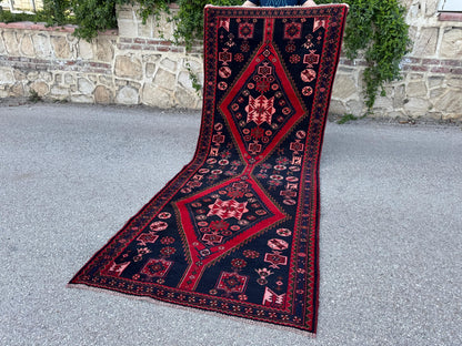 Hand Knotted Turkish Runner Rug 4x10: Oriental Red Entryway Rug