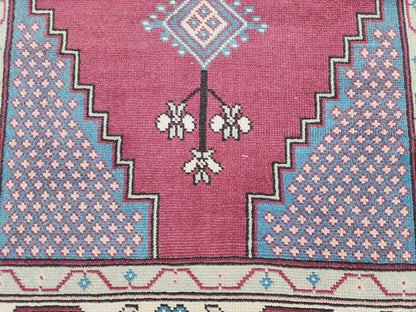 4x9 Turkish Wool rug, Bohemian Living Room Decor, Oriental Hand Made Carpet