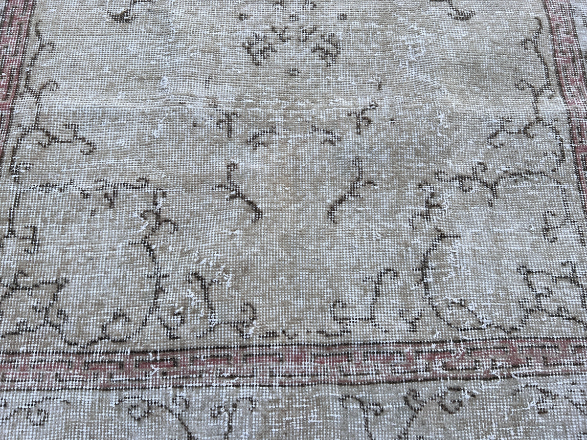 Handwoven Turkish Oushak Rug 4x7: Neutral Bohemian Wool Rug