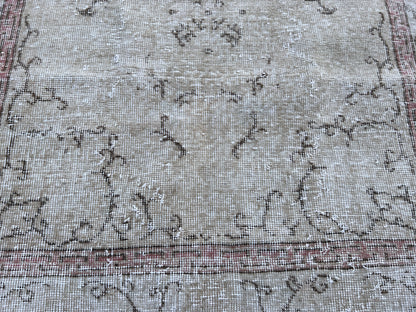 Handwoven Turkish Oushak Rug 4x7: Neutral Bohemian Wool Rug