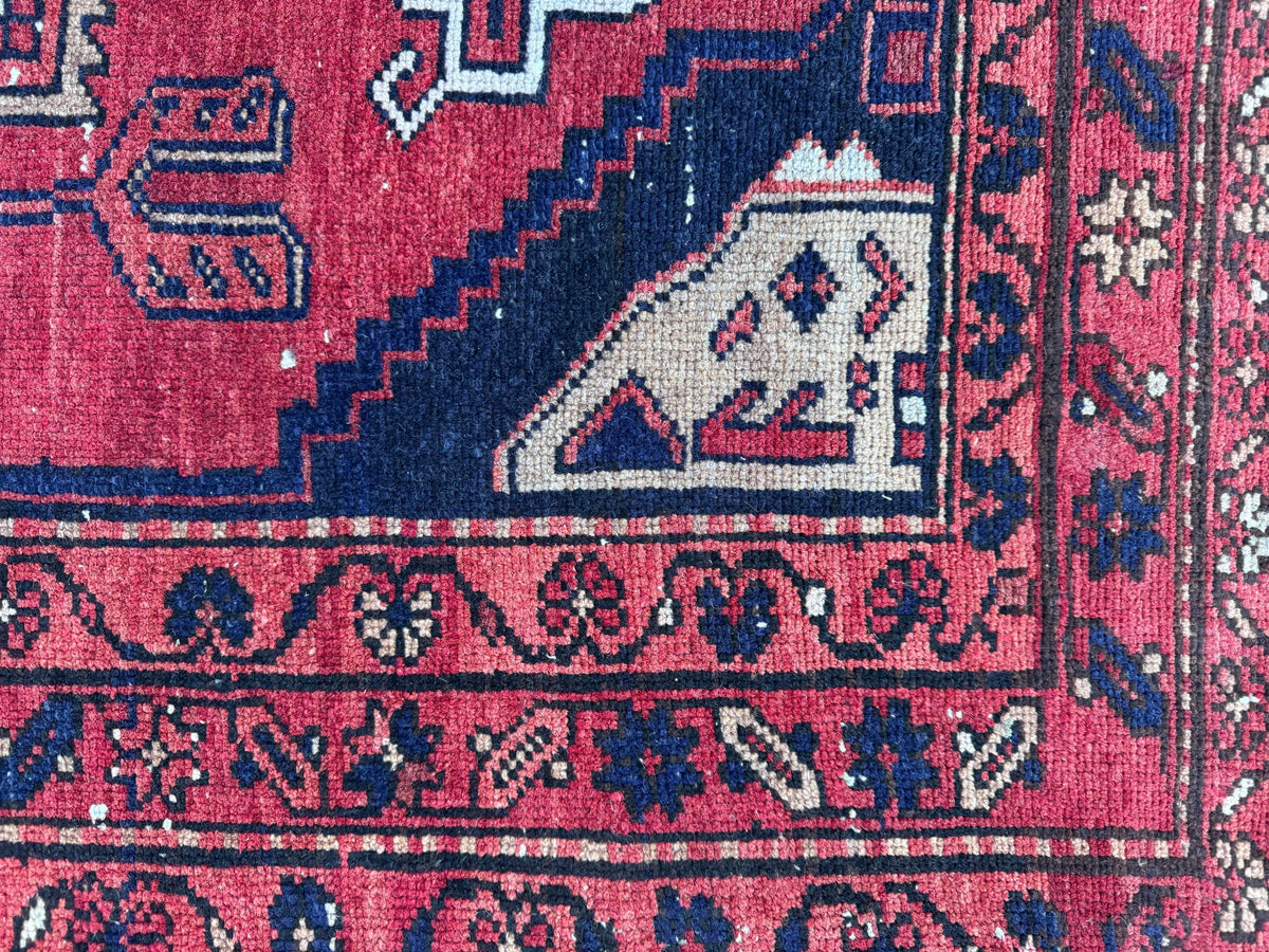 3x10 Geometric Wool Red Runner Rug: Hand Knoteed, Kitchen Decor