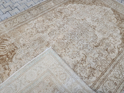 7x11 Hand Woven Wool Rug: Home Decor Rustic Decor, Beige and Brown Carpet