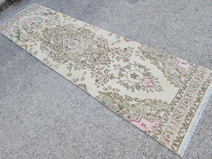 Neutral Runner Rug 2x9: Handwoven Persian Style Farmhouse Decor, Up Cycled Wool