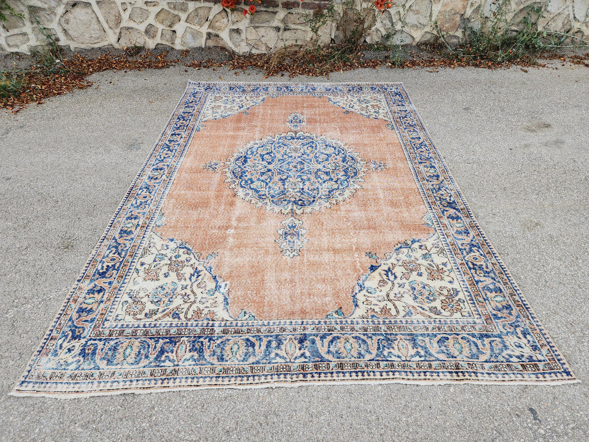 Oushak Area Rug 7x10, Hand Knotted Wool Turkish Carpet, Living Room Decor