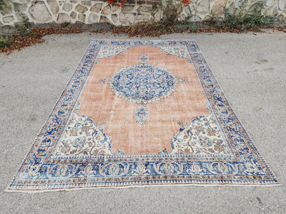 Oushak Area Rug 7x10, Hand Knotted Wool Turkish Carpet, Living Room Decor
