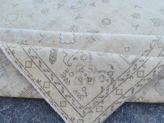 9x12 ft Turkish Oriental Wool & Cotton Rug – Beige & Brown, Living Room