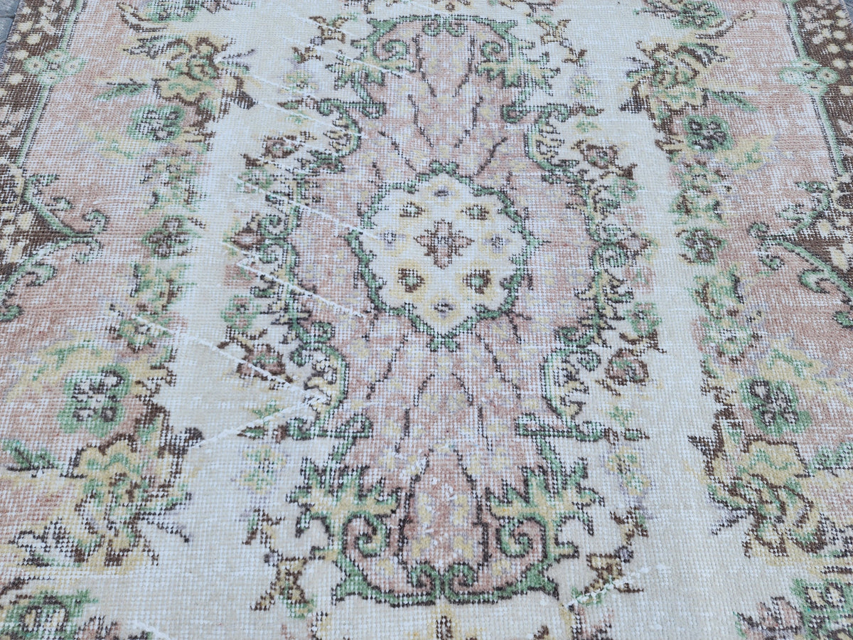 Handwoven Turkish Oushak Rug: 4x7 Wool & Cotton Medallion Rug, Home Rustic Decor