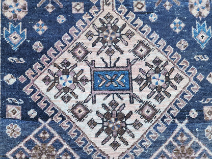 3x9 Antique Navy Blue Runner: Hand Knotted, Hallway Authentic Decor