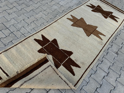 3x9 Vintage Turkish Herki Runner Rug: Handwoven Wool Hallway Rug