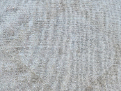 Neutral Vintage Runner Rug 2.7 x 11.3 ft, Turkish Hand Knotted Up Cycled Wool, Eco Friendly