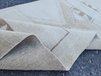 Boho Neutral Rug 2x11, Oriental Hallway Decor, Rustic Up Cycled Wool Runner, Gift For Her