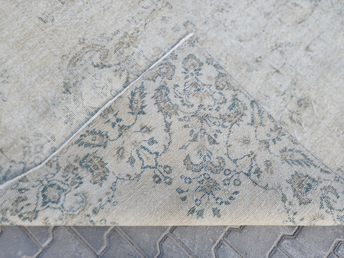 7x10 Medallion Turkish Rug, Oriental Living Room Decor, Beige and Soft Green
