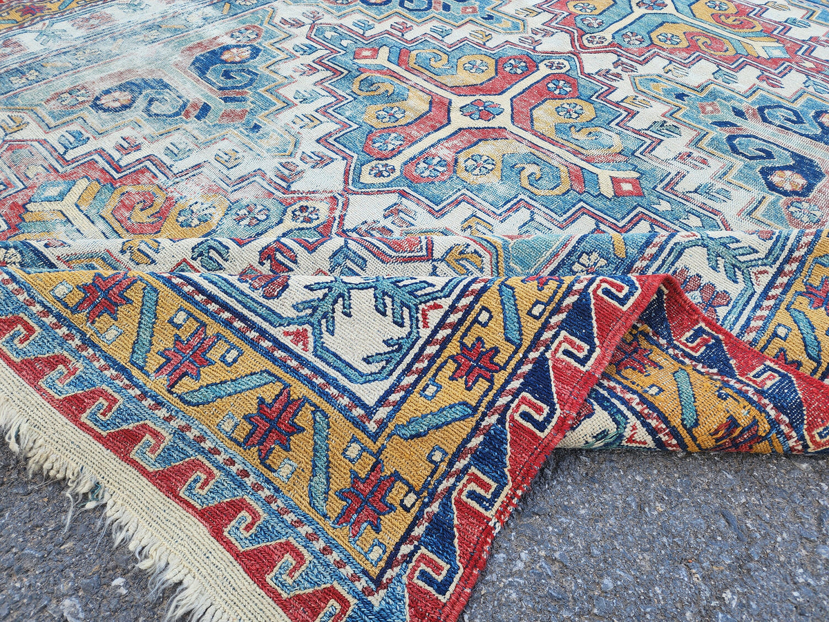 5x8 Antique Soumak Rug, Handwoven Wool Bohemian Eclectic Area Rug, Neutral Accent Decor