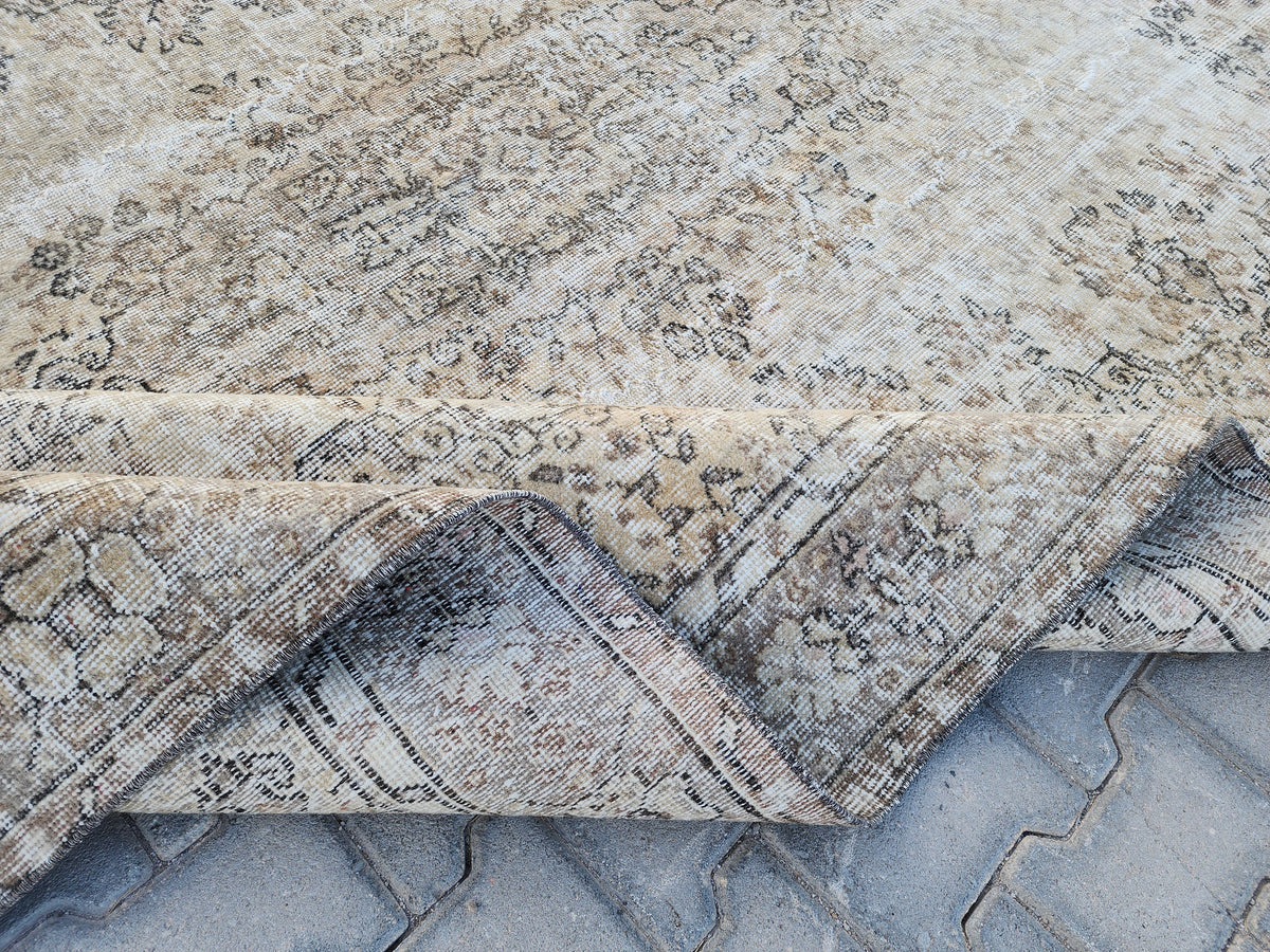 7x10 Neutral Area Rug, Living Room Boho Decor, Turkish Wool Hand Made