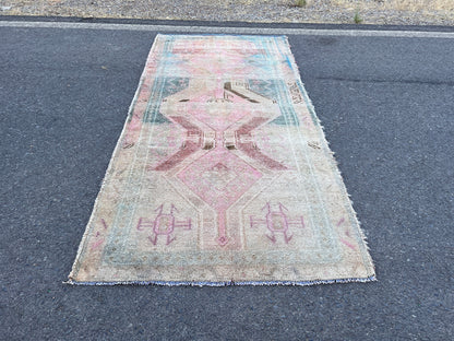 Vintage Turkish Wool Area Rug 4x9: Oriental Entryway Rug