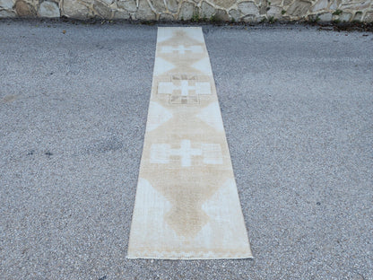 2x13 Neutral Turkish Runner Rug: Boho Hallway Decor