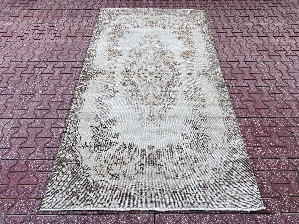 Handwoven Turkish Oushak Rug: Wool & Cotton Blend, Neutral Decor (4x7)
