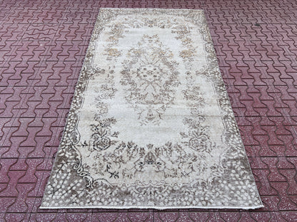 Handwoven Turkish Oushak Rug: Wool & Cotton Blend, Neutral Decor (4x7)