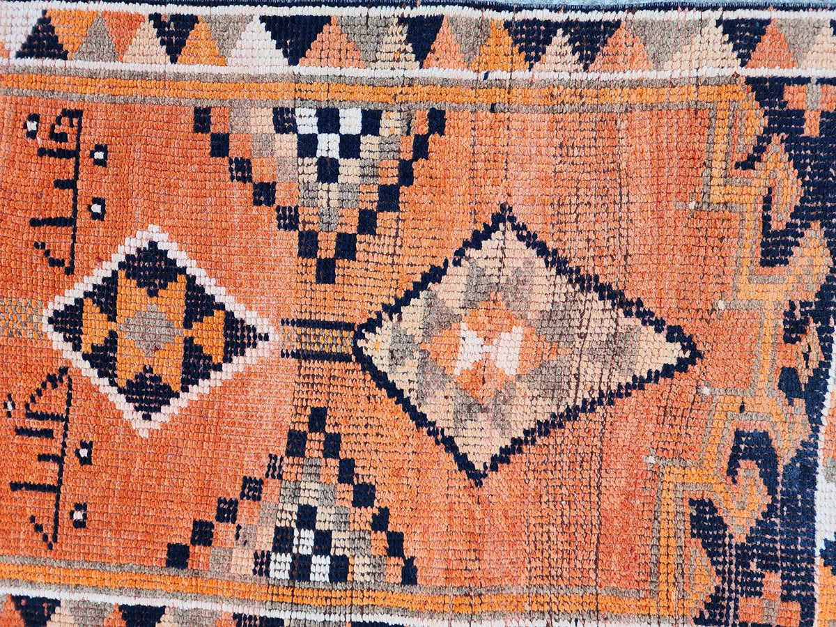 Herki Runner Rug 2x13, Hand Knotted Wool, Oriental Rustic Decor, Eco Friendly, Stair Runner