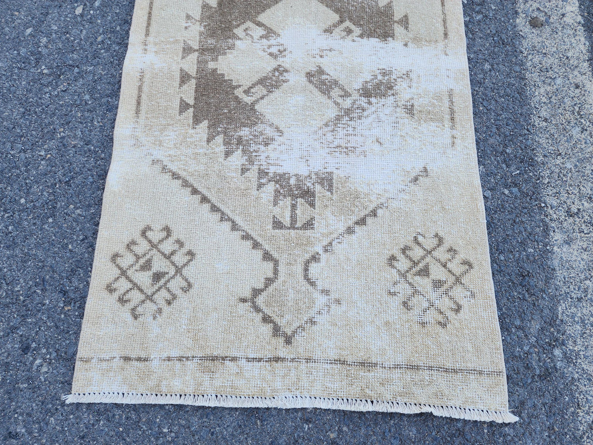 Neutral Runner Rug 2.7x12.7 ft, Oriental Living Room Decor, Hallway Boho Decor, Gift For Mom