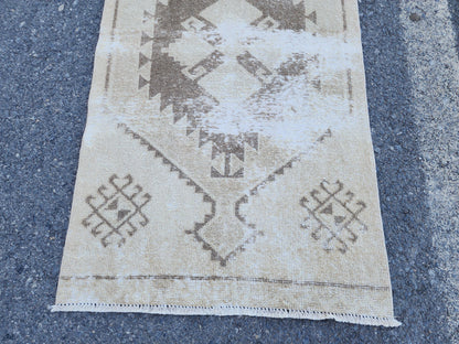 Neutral Runner Rug 2.7x12.7 ft, Oriental Living Room Decor, Hallway Boho Decor, Gift For Mom