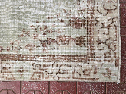 Handwoven Turkish Oushak Rug 4x7: Neutral Wool Bohemian Rug