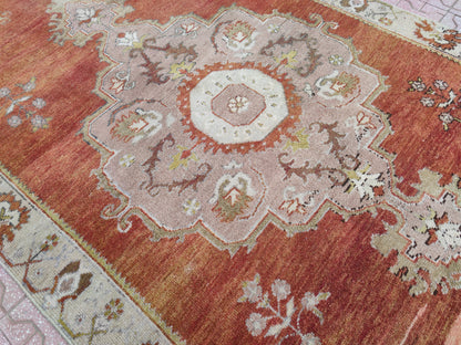 Vintage Oushak Rug 4x8: Hand-Knotted Wool Hallway Carpet