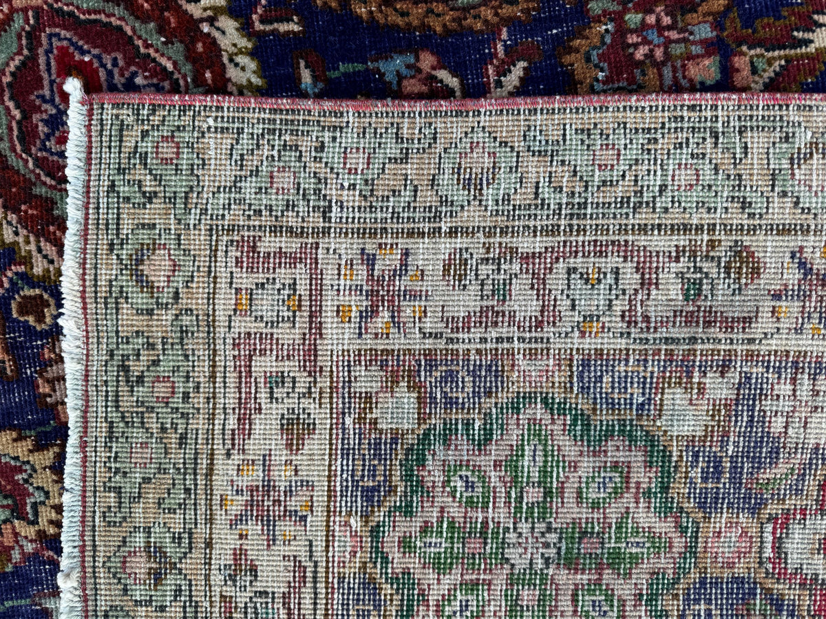 Handmade Wool Rug 10x13: Navy Blue Medallion Oriental Rug