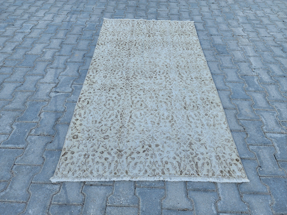 Handwoven Turkish Oushak Rug 3x6: Wool & Cotton Neutral Rug