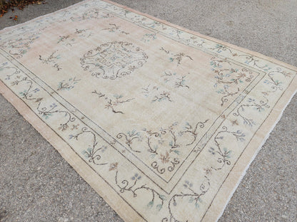 6x9 Neutral Turkish Rug, Hand Made Area Carpet, Bohemian Living Room Decor