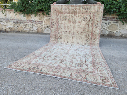 Handwoven Oushak Wool Rug 5×8 Neutral Beige Turkish Area Rug