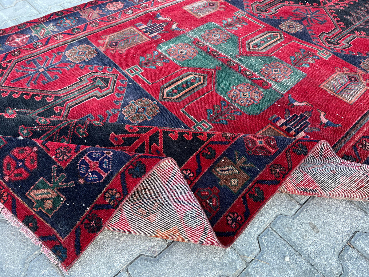 4x8 Wool Heriz Rug: Antique Turkish Area Rug