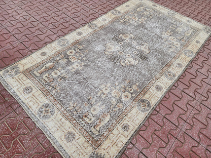 Vintage Turkish Oushak Rug 3x6: Handwoven Wool & Cotton
