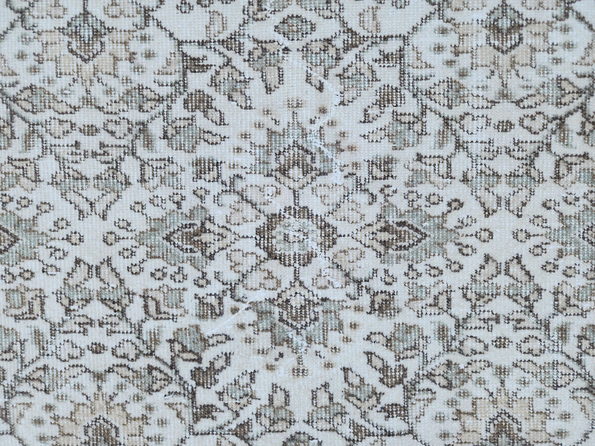 6x10 Vintage Oushak Rug: Handwoven Neutral Wool, Turkish Floral Design Isparta Rug