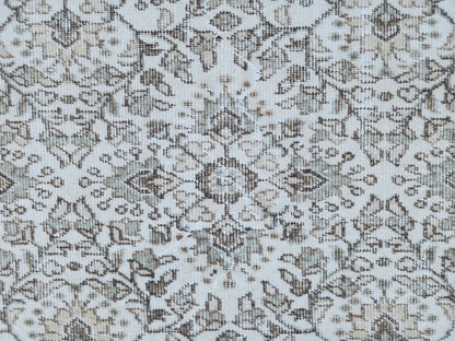 6x10 Vintage Oushak Rug: Handwoven Neutral Wool, Turkish Floral Design Isparta Rug