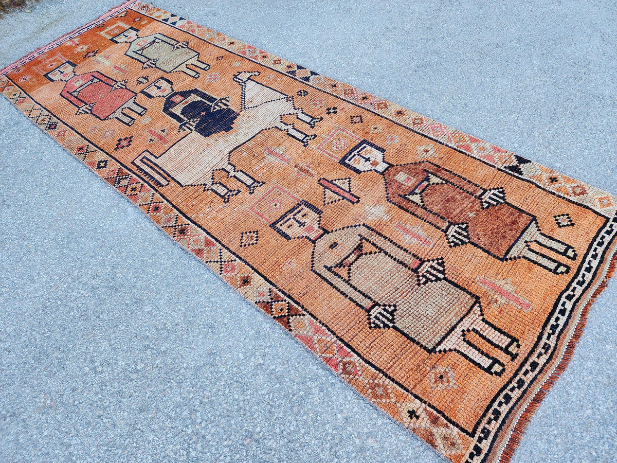 3x8 Tribal Runner Rug, Hand Made Rustic Decor, Kitchen Decor, Up Cycled Wool