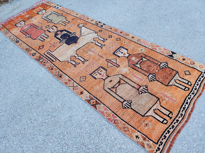 3x8 Tribal Runner Rug, Hand Made Rustic Decor, Kitchen Decor, Up Cycled Wool